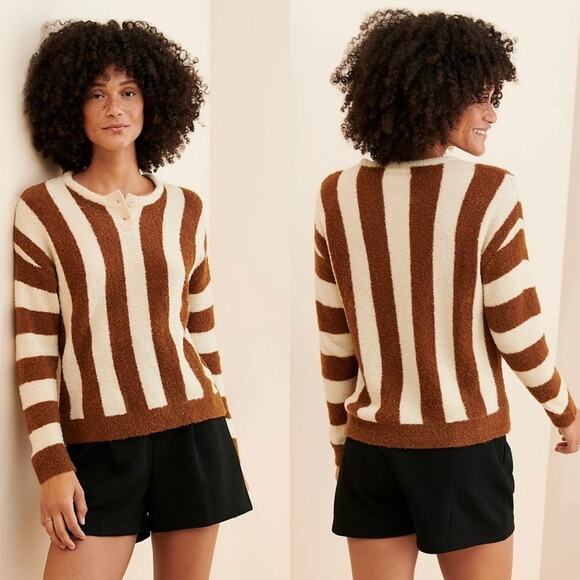 CALLAHAN KNITWEAR Fuzzy Striped Knit Sweater Womens Size XS Wool Academia Winter - Picture 1 of 9